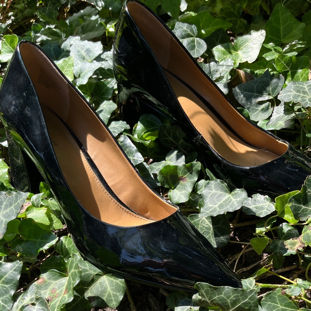 14th & Union shiny black pumps, block 3inch  heels
